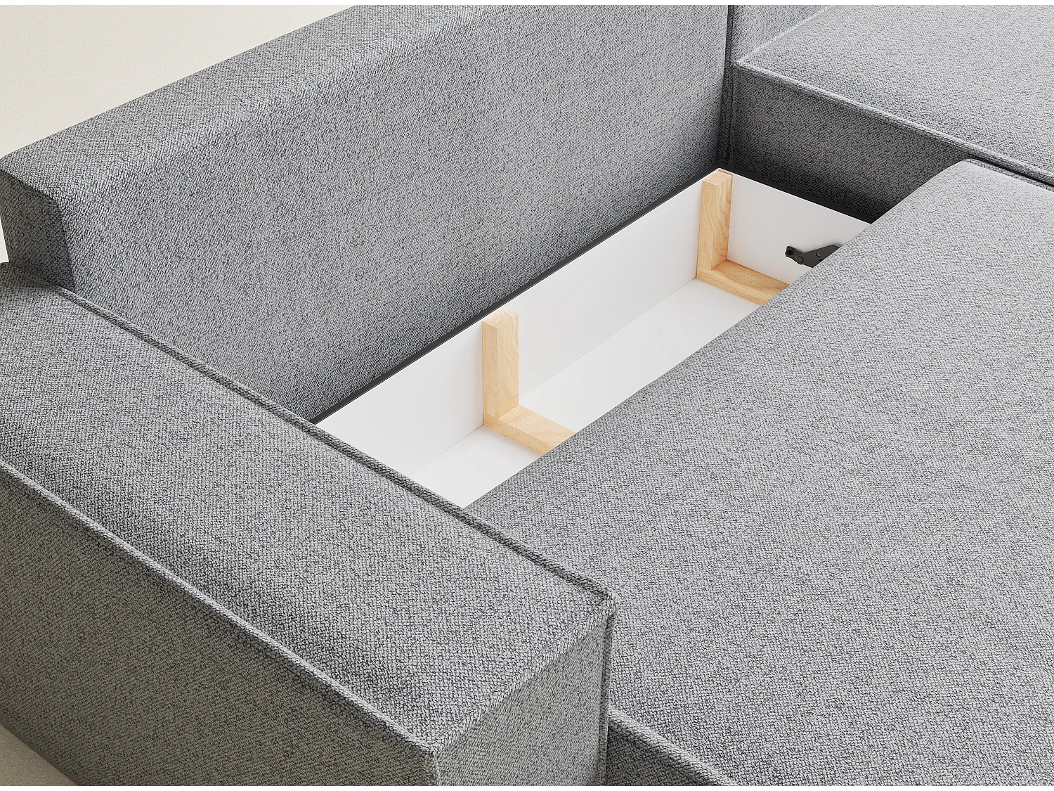 Canapé d'angle convertible Maze im tissu tresse - 5 places - gris clair