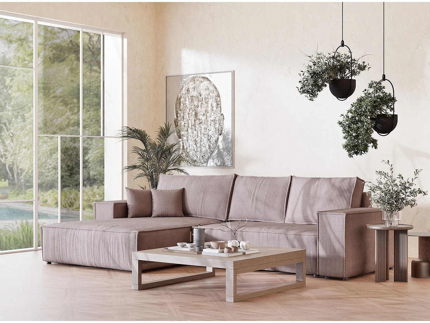 Canapé d'angle convertible Maze im tissu tresse - 5 places - violet