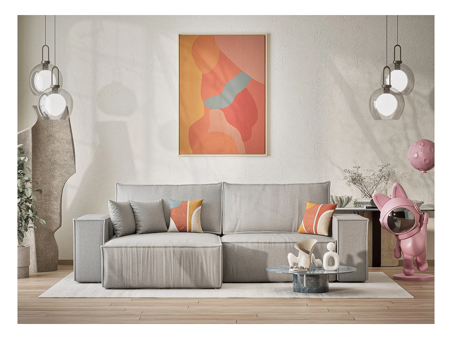 Ecksofa mit Schlaffunktion Zaya aus Webstoff - Drei-Personen - hellgrau