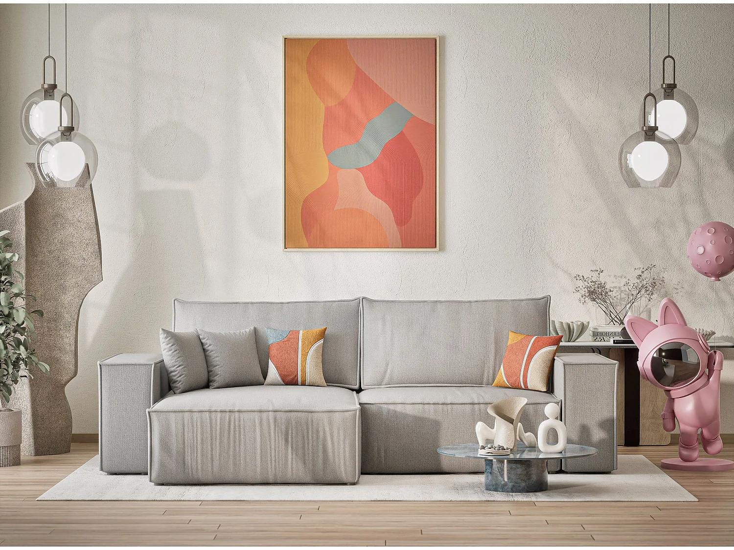 Ecksofa mit Schlaffunktion Zaya aus Webstoff - Drei-Personen - hellgrau