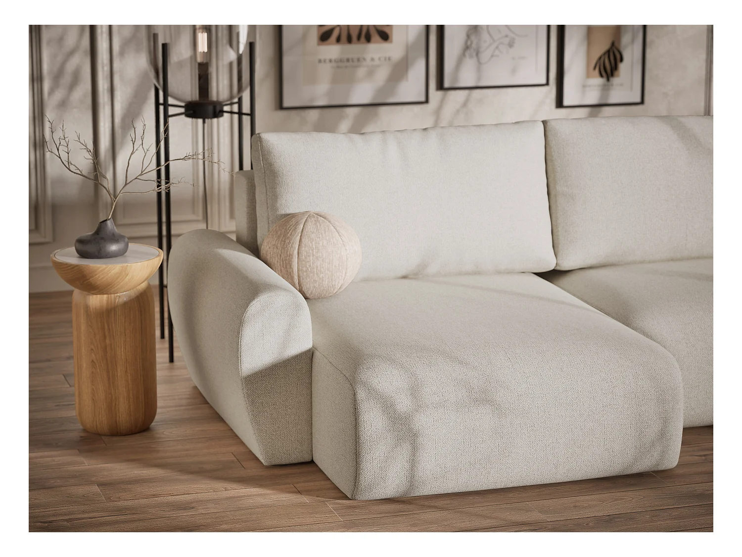 Canapé panoramique convertible Numba im tissu tresse - 6 places - creme