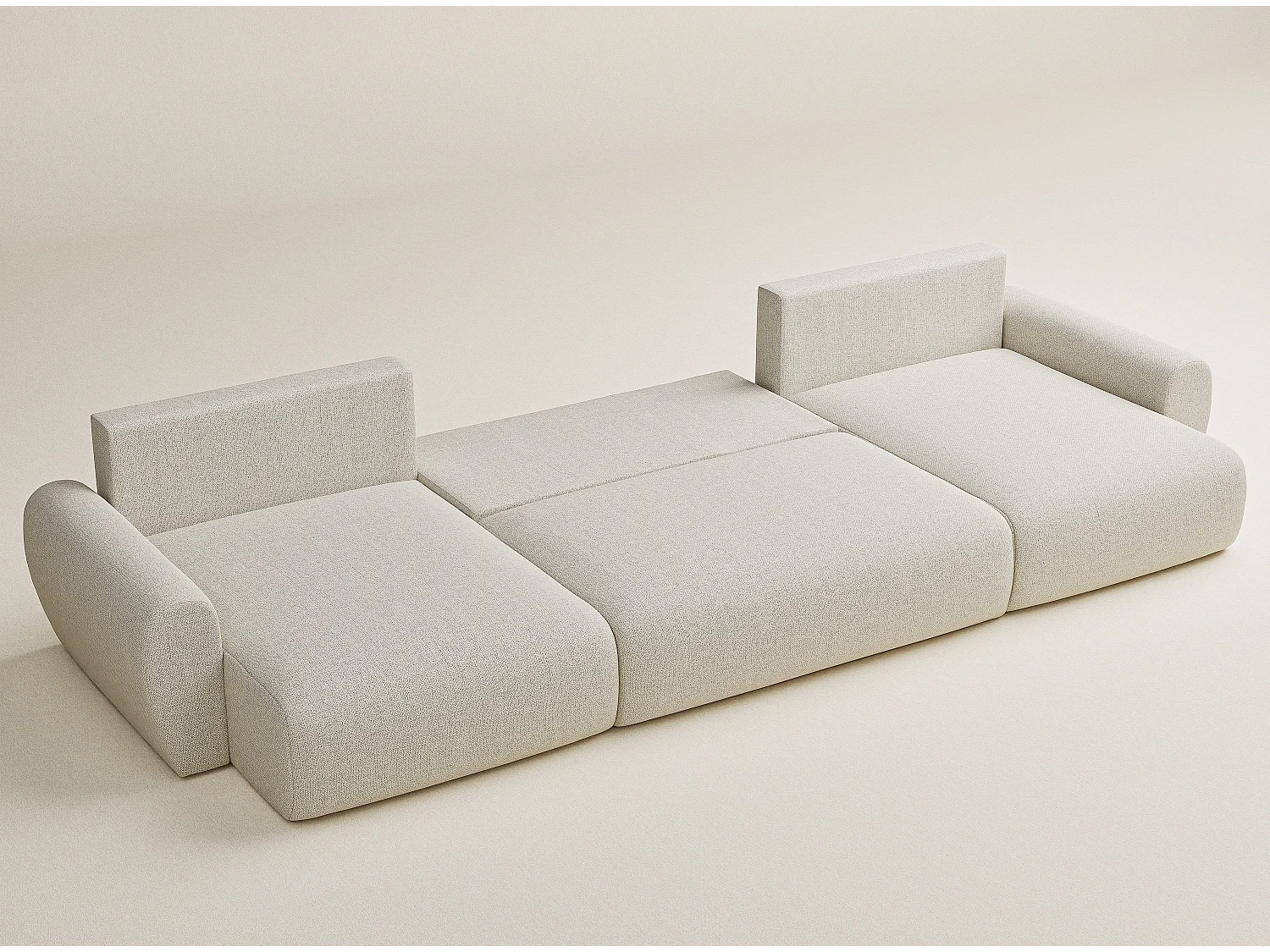 Canapé panoramique convertible Numba im tissu tresse - 6 places - creme