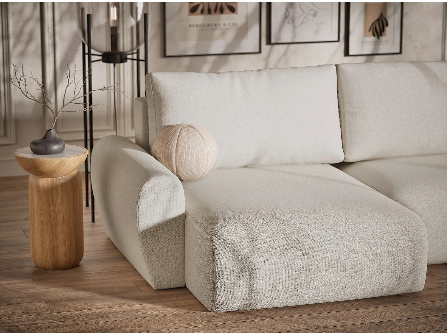 Canapé panoramique convertible Numba im tissu tresse - 6 places - creme