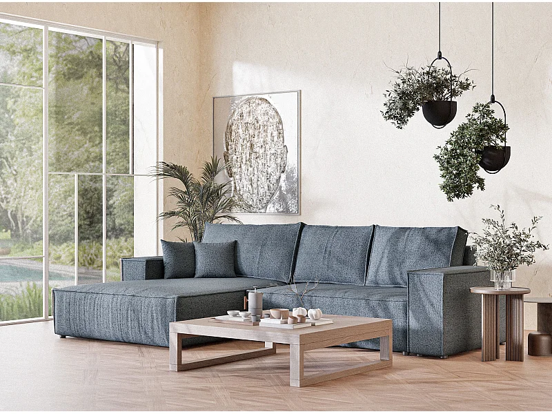 Ecksofa mit Schlaffunktion Maze aus Webstoff - Fünf-Personen - brau grau