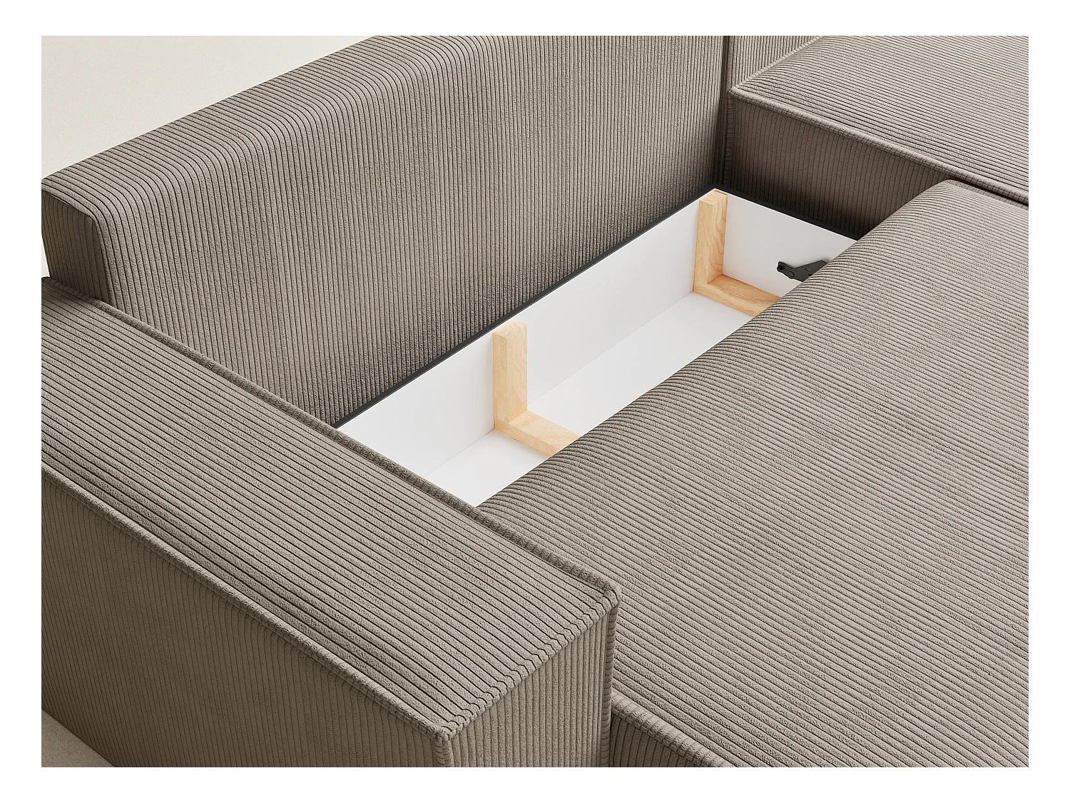 Canapé d'angle convertible Maze im tissu tresse - 5 places - beige