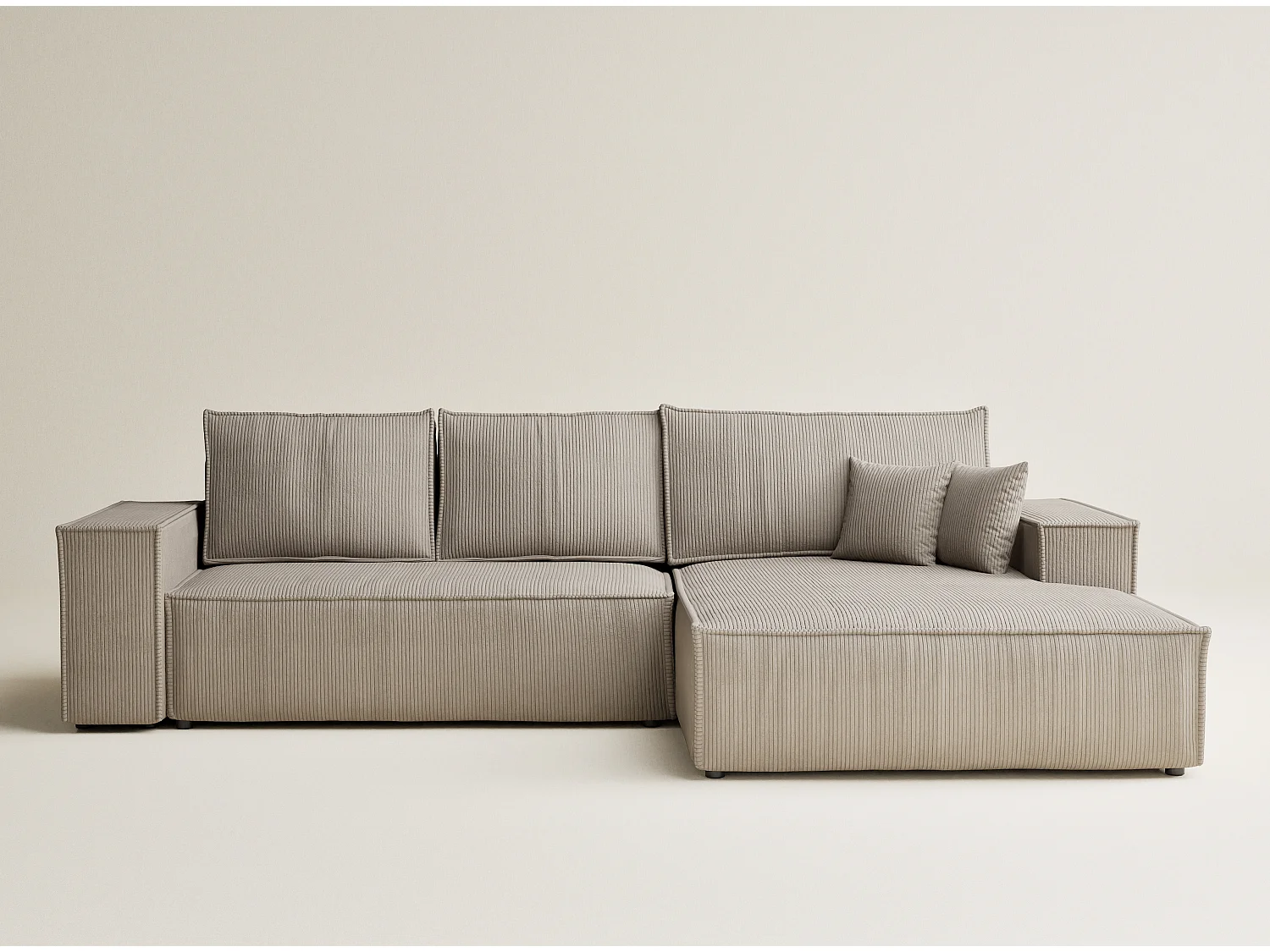 Canapé d'angle convertible Maze im tissu tresse - 5 places - beige