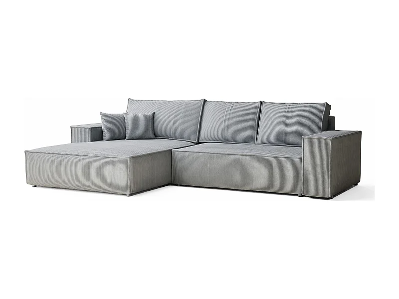 Hoekbank met slaapfunctie Maze in fluwelen stof - Vijfpersoons - lichtgrijs