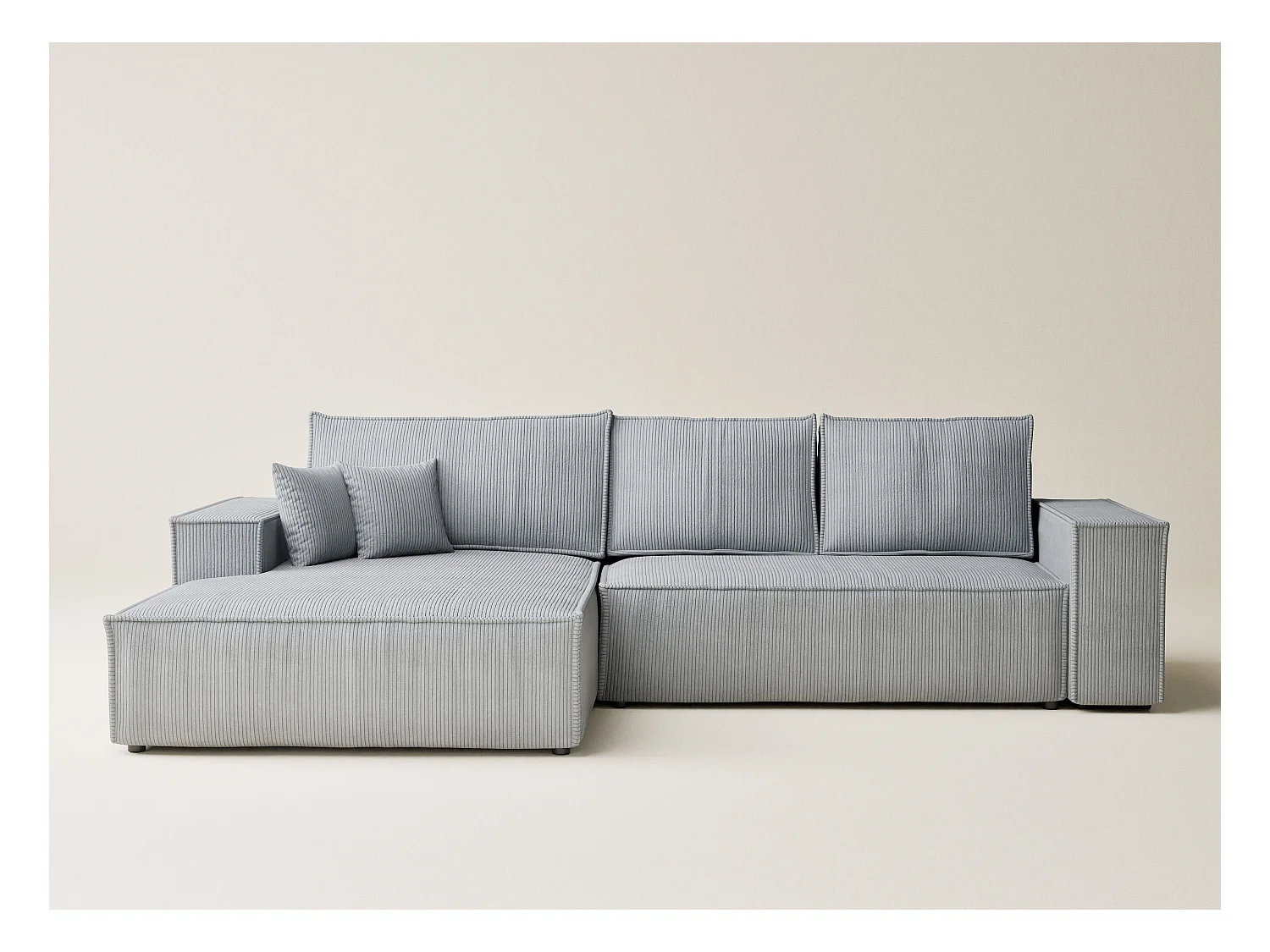 Canapé d'angle convertible Maze im tissu tresse - 5 places - gris clair