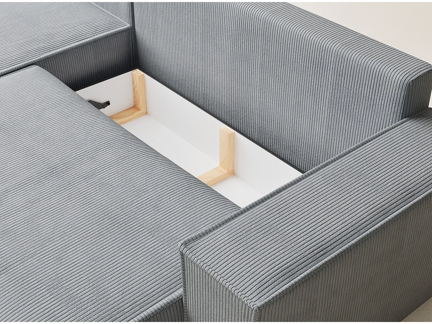 Canapé d'angle convertible Maze im tissu tresse - 5 places - gris clair