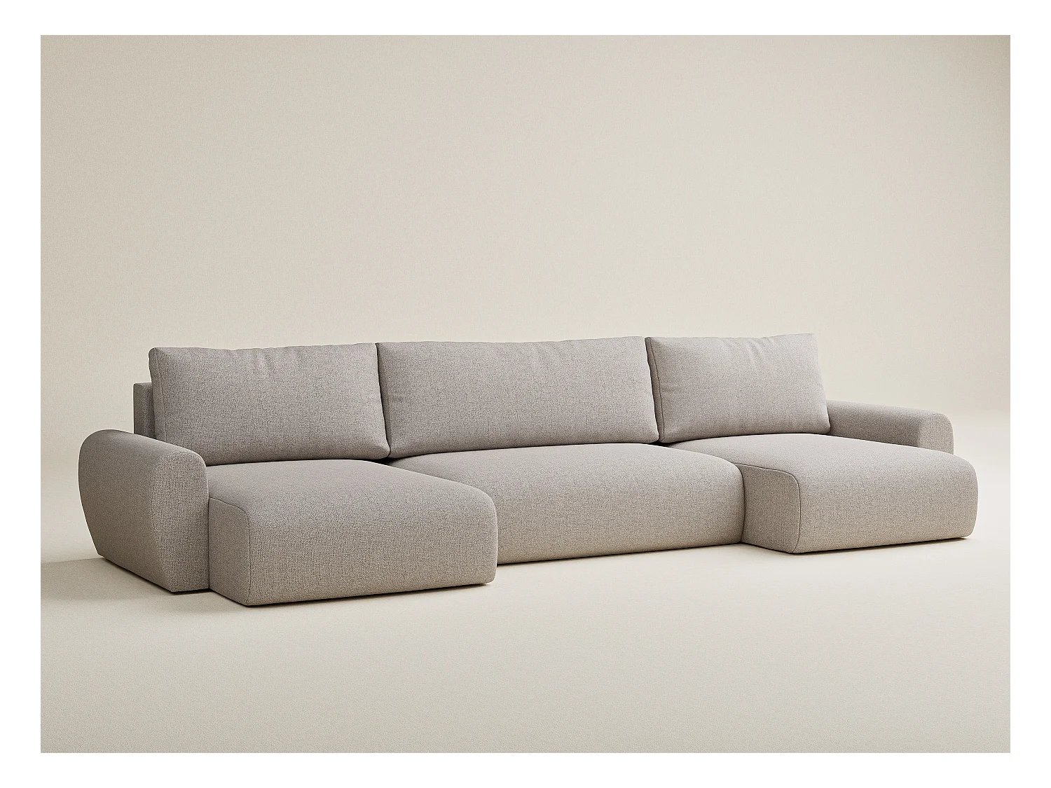 Canapé panoramique convertible Numba im tissu tresse - 6 places - beige clair