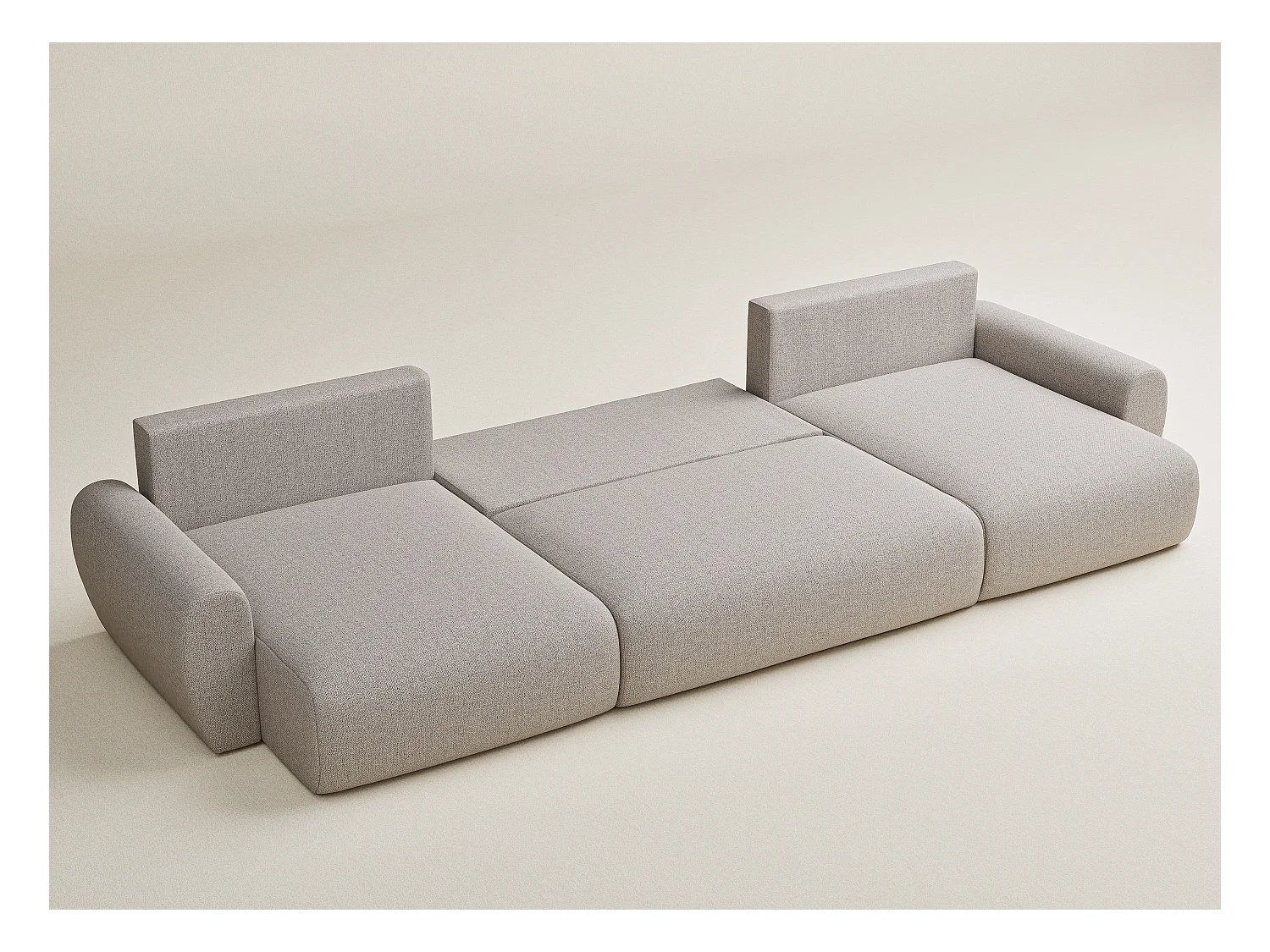 Canapé panoramique convertible Numba im tissu tresse - 6 places - beige clair