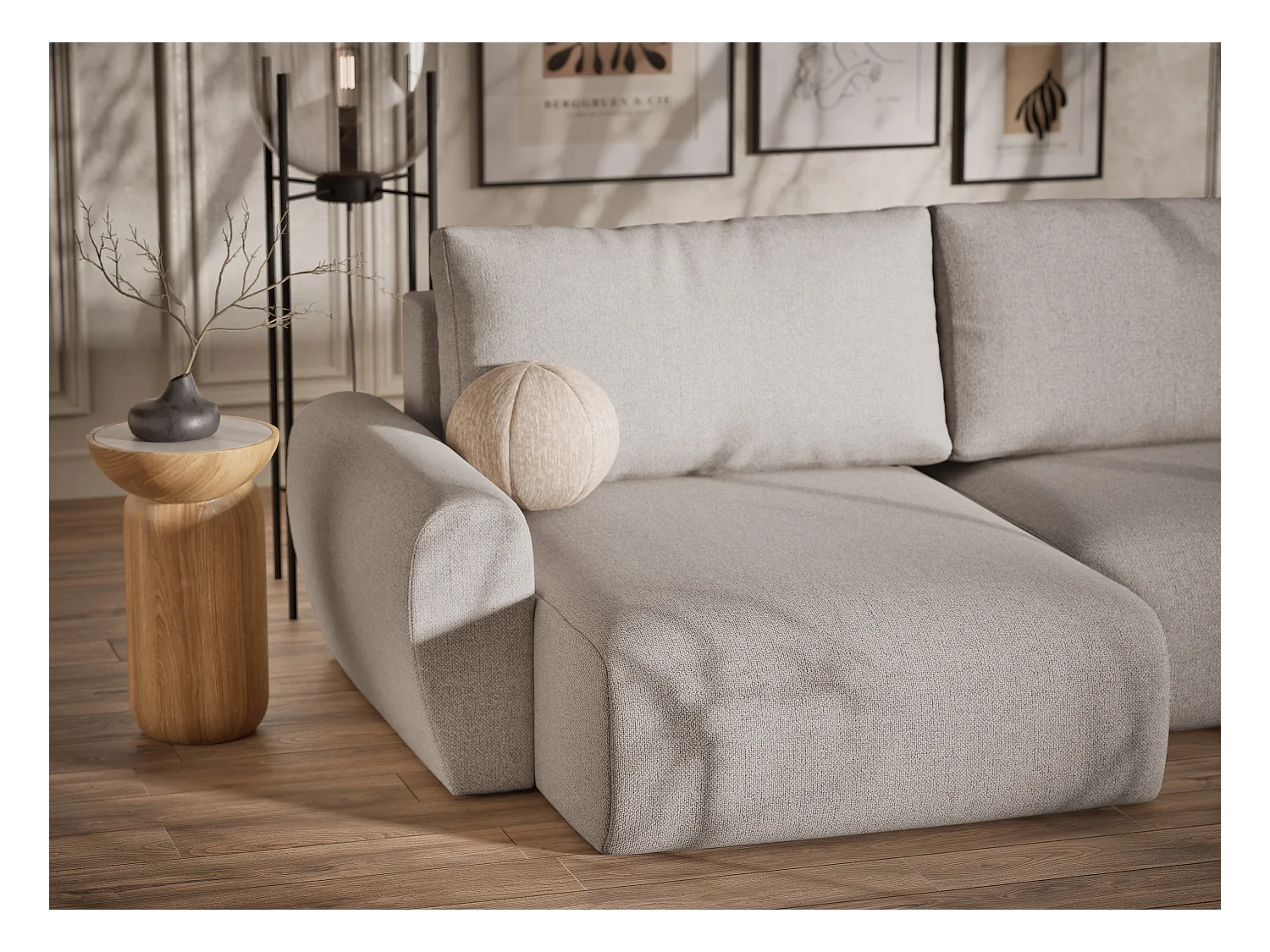 Canapé panoramique convertible Numba im tissu tresse - 6 places - beige clair