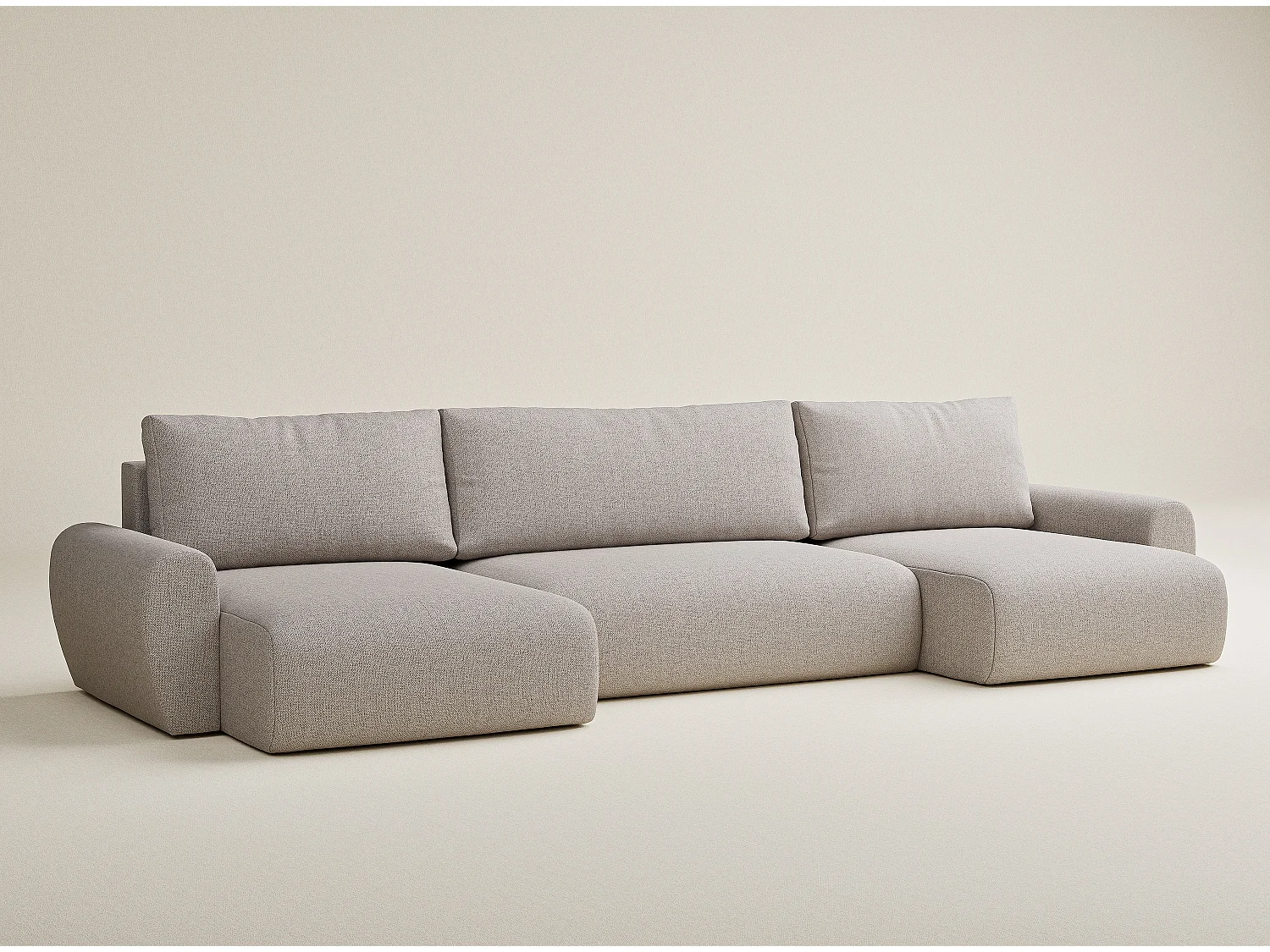 Sofa panoramiczna z funkcją spania Numba w tkaninie plecionej - sześcioosobowa - jasnobeżowy