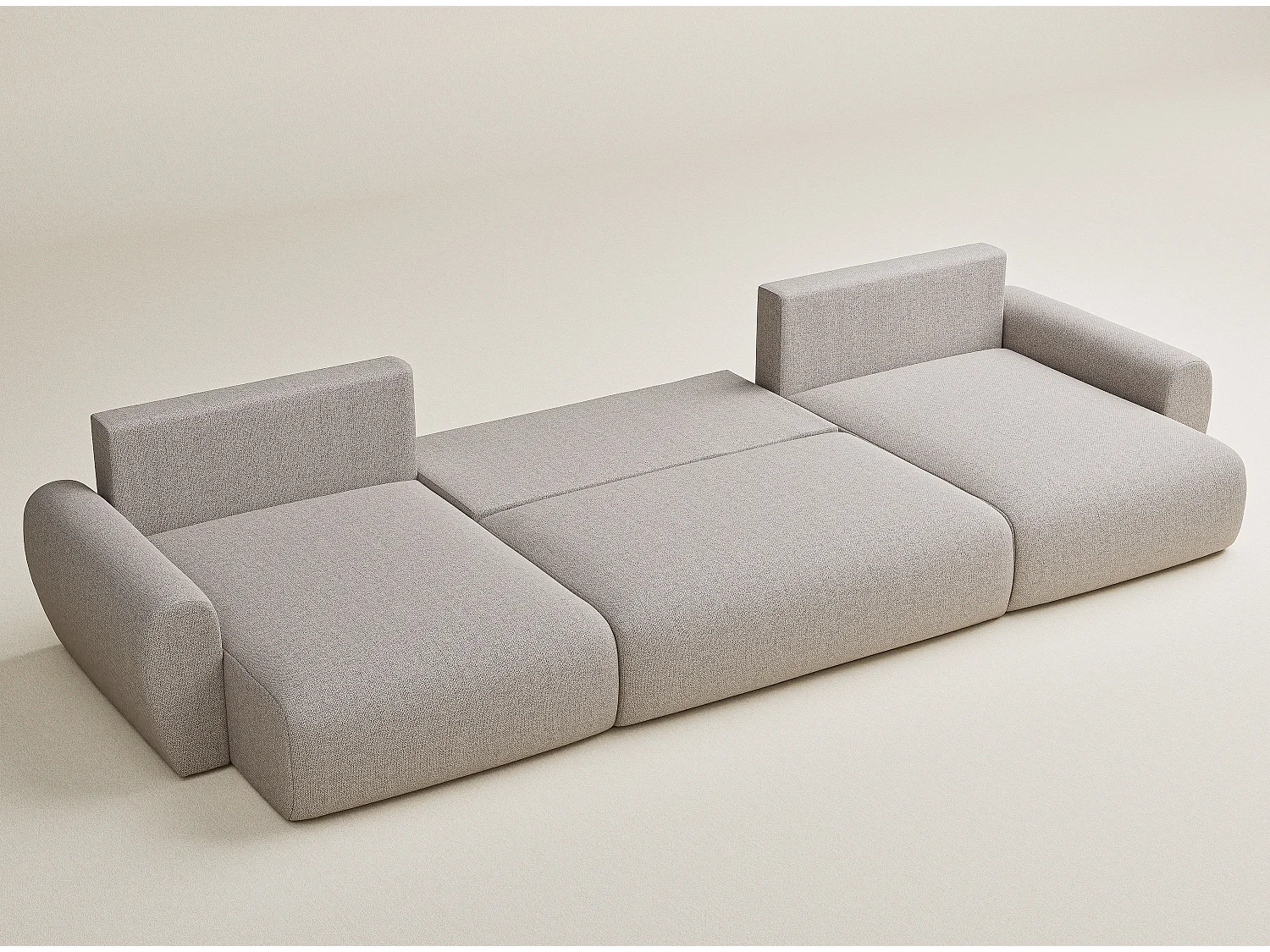 Sofa panoramiczna z funkcją spania Numba w tkaninie plecionej - sześcioosobowa - jasnobeżowy