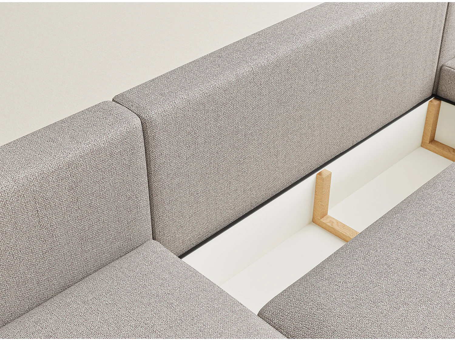 Sofa panoramiczna z funkcją spania Numba w tkaninie plecionej - sześcioosobowa - jasnobeżowy