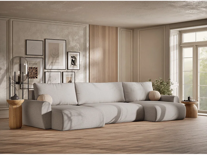 Canapé panoramique convertible Numba im tissu tresse - 6 places - beige clair