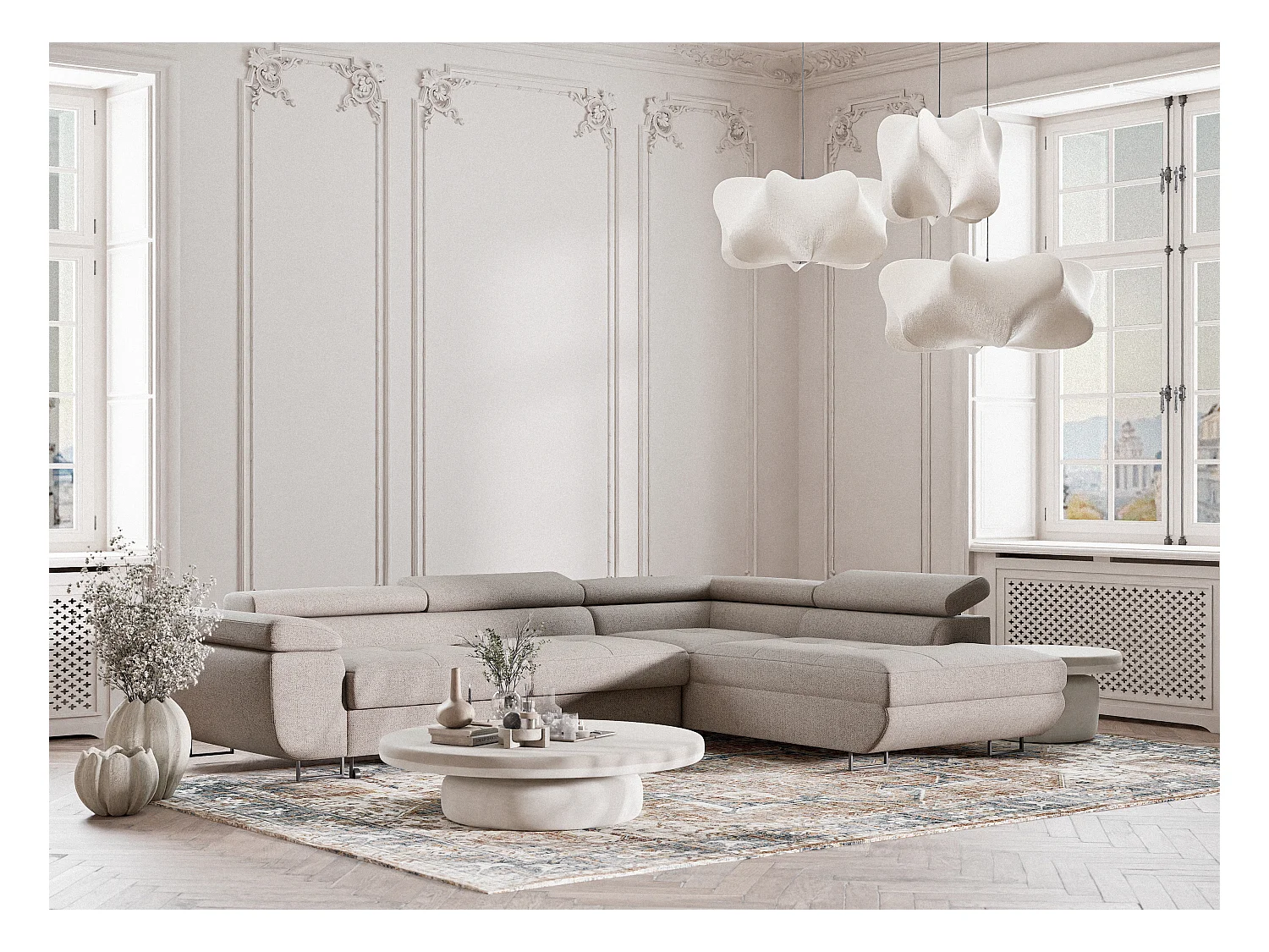 Ecksofa mit Schlaffunktion Concord aus Webstoff - Vier-Personen - beige