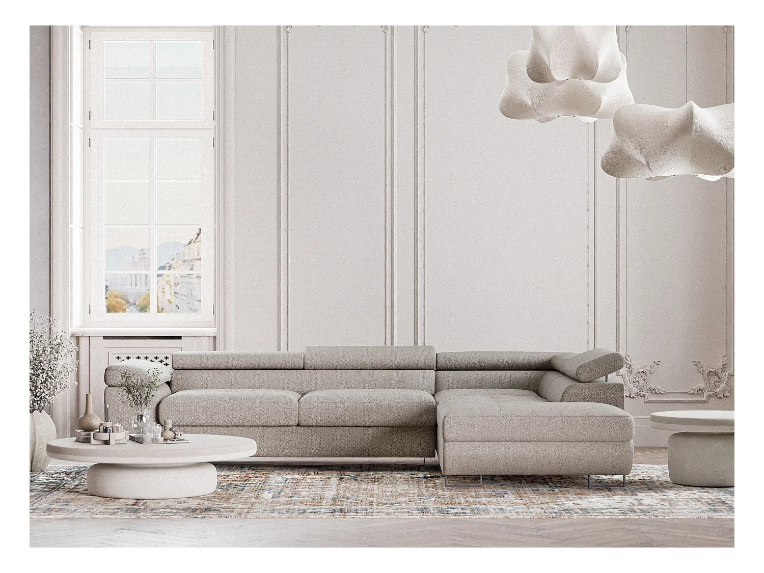 Ecksofa mit Schlaffunktion Concord aus Webstoff - Vier-Personen - beige