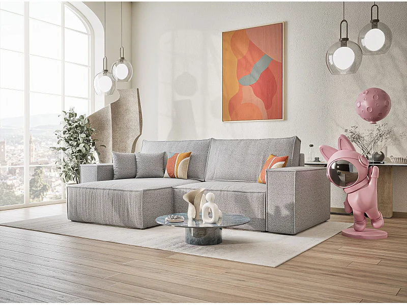 Ecksofa mit Schlaffunktion Zaya aus Webstoff - Drei-Personen - hellgrau