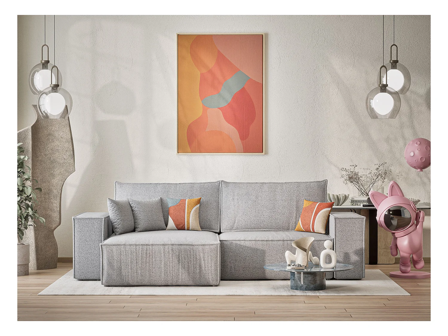 Ecksofa mit Schlaffunktion Zaya aus Webstoff - Drei-Personen - hellgrau