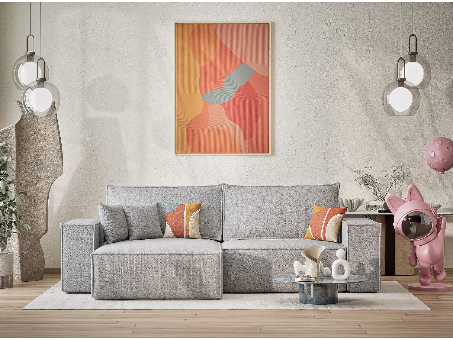 Ecksofa mit Schlaffunktion Zaya aus Webstoff - Drei-Personen - hellgrau