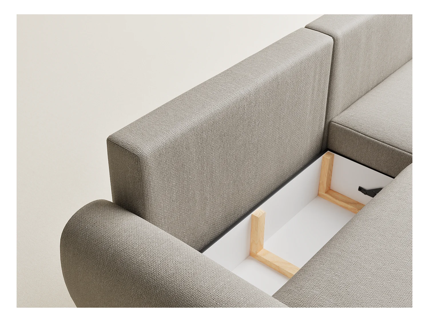 Ecksofa mit Schlaffunktion Numba aus Webstoff - Drei-Personen - beige