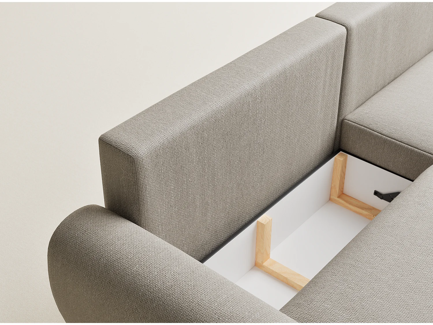 Ecksofa mit Schlaffunktion Numba aus Webstoff - Drei-Personen - beige