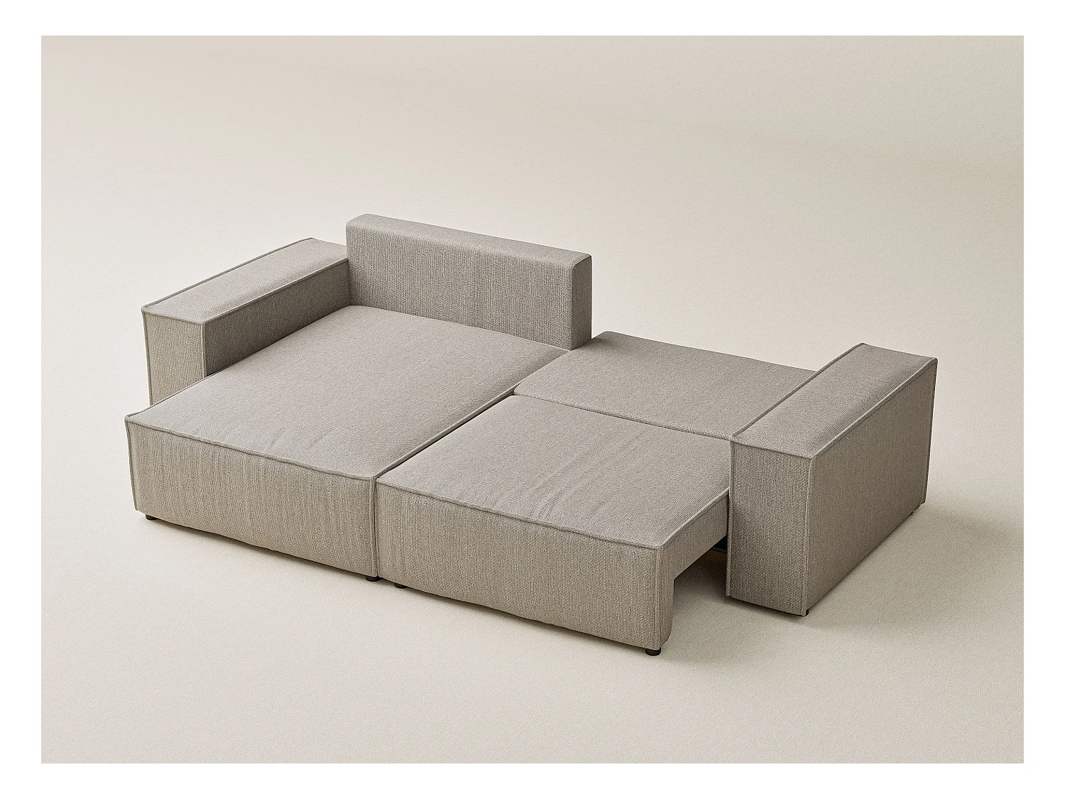 Canapé d'angle convertible Zaya im tissu tresse - 3 places - beige