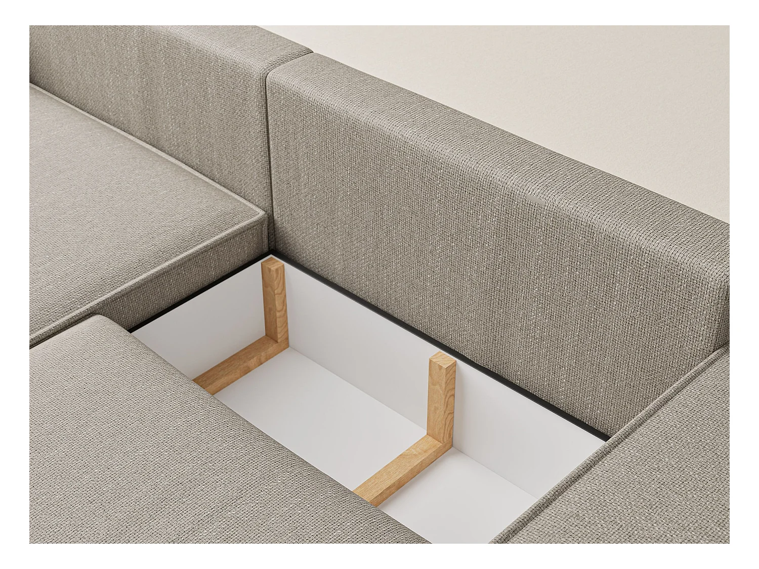 Canapé d'angle convertible Zaya im tissu tresse - 3 places - beige