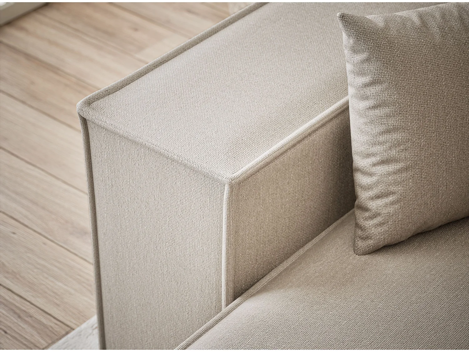 Ecksofa mit Schlaffunktion Zaya aus Webstoff - Drei-Personen - beige