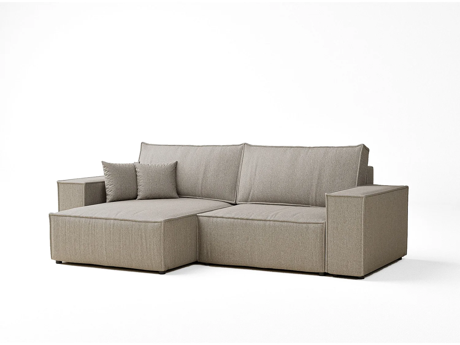Ecksofa mit Schlaffunktion Zaya aus Webstoff - Drei-Personen - beige