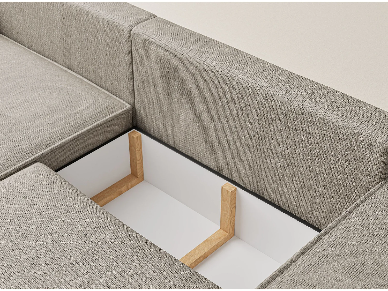 Ecksofa mit Schlaffunktion Zaya aus Webstoff - Drei-Personen - beige