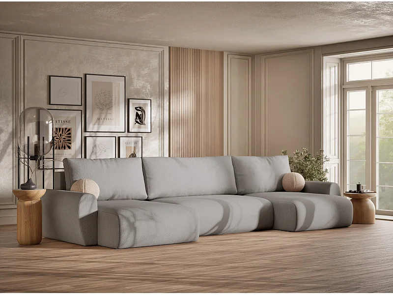 Panoramabank met slaapfunctie Numba in geweven stof - Zespersoons - lichtgrijs