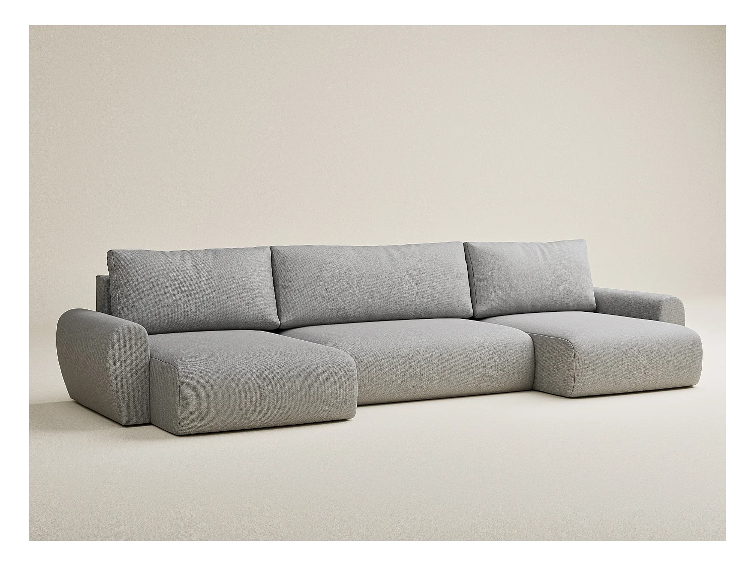 Panoramasofa mit Schlaffunktion Numba aus Webstoff - Sechs-Personen - hellgrau