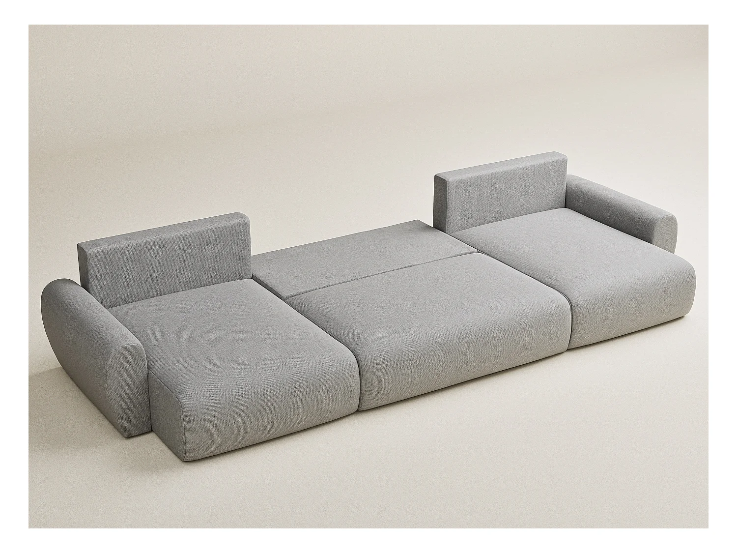 Panoramasofa mit Schlaffunktion Numba aus Webstoff - Sechs-Personen - hellgrau