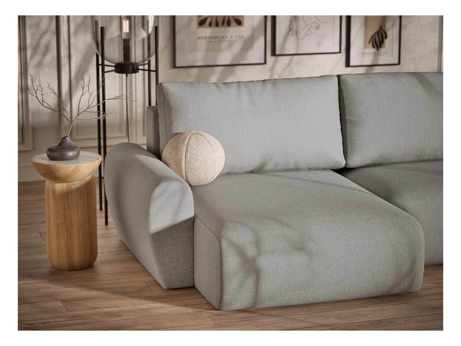 Panoramasofa mit Schlaffunktion Numba aus Webstoff - Sechs-Personen - hellgrau