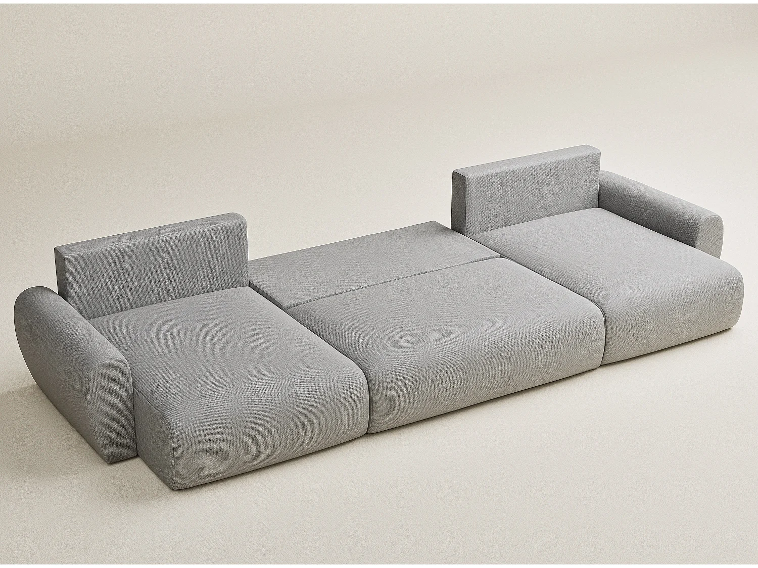 Panoramasofa mit Schlaffunktion Numba aus Webstoff - Sechs-Personen - hellgrau
