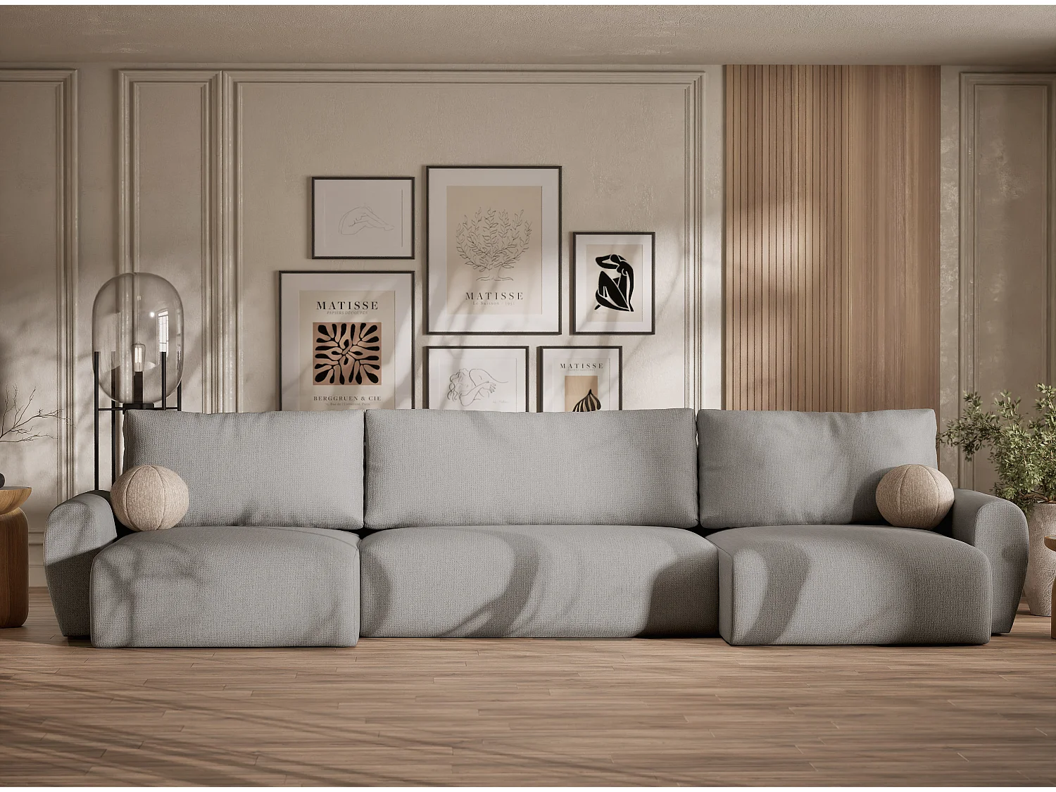 Panoramasofa mit Schlaffunktion Numba aus Webstoff - Sechs-Personen - hellgrau