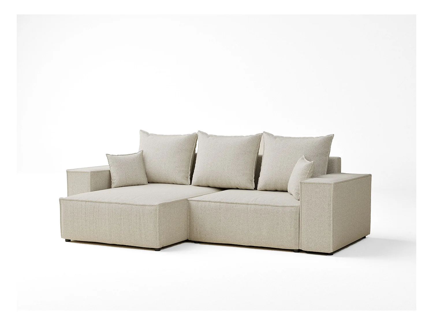 Canapé d'angle convertible Moyo im tissu tresse - 3 places - creme