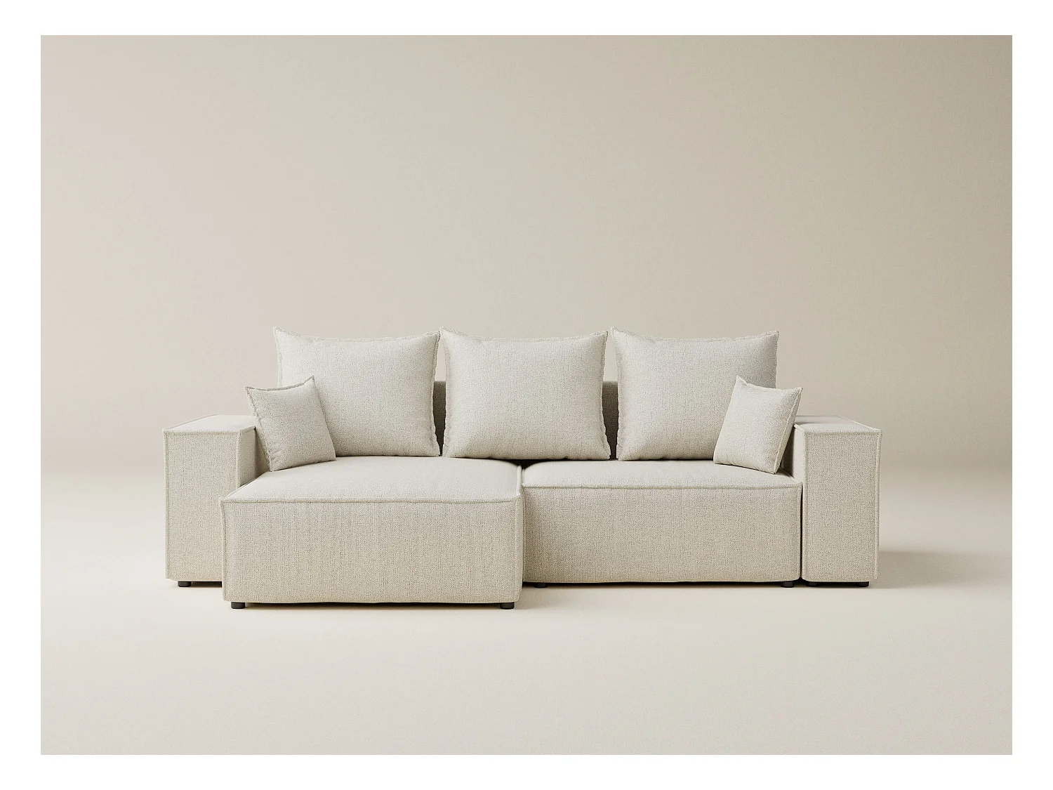 Canapé d'angle convertible Moyo im tissu tresse - 3 places - creme