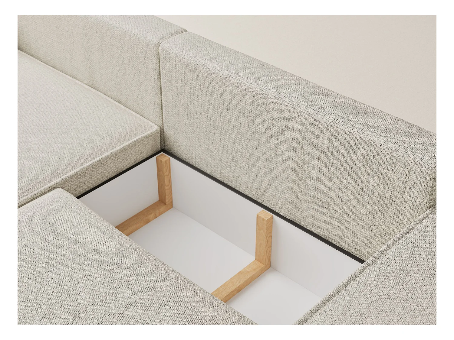 Canapé d'angle convertible Moyo im tissu tresse - 3 places - creme