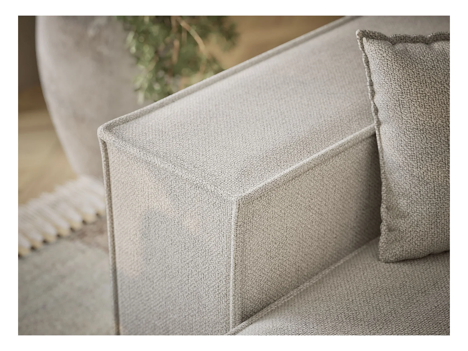 Canapé d'angle convertible Moyo im tissu tresse - 3 places - creme