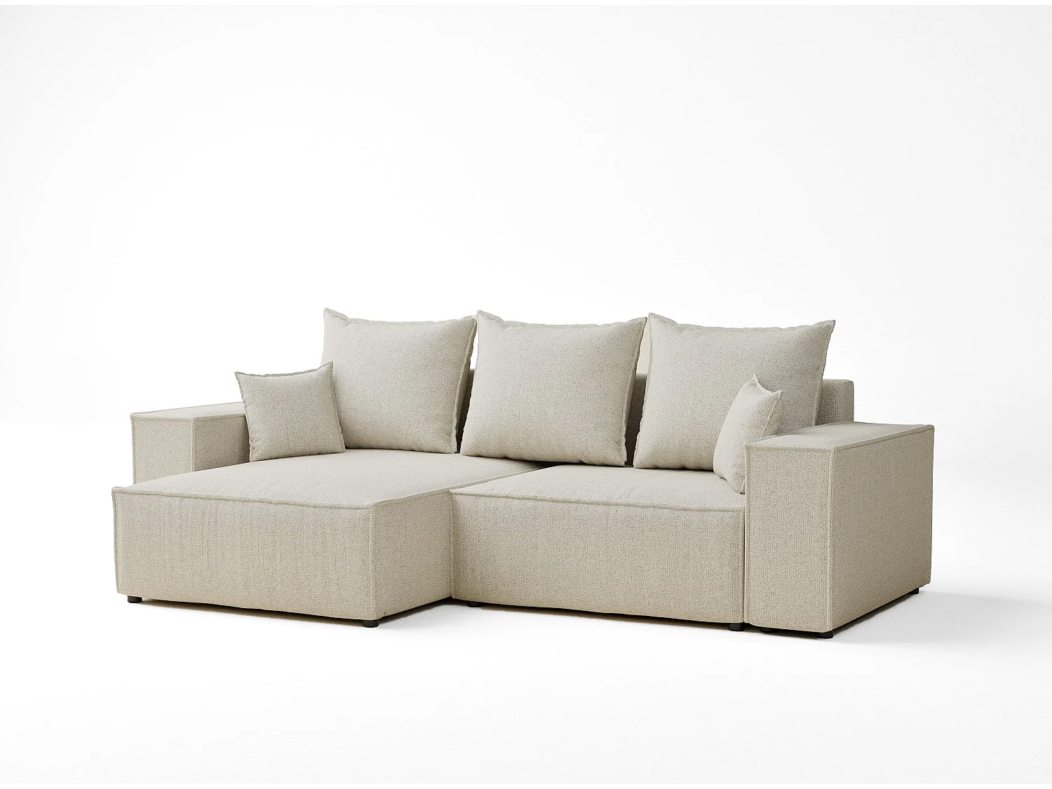 Canapé d'angle convertible Moyo im tissu tresse - 3 places - creme