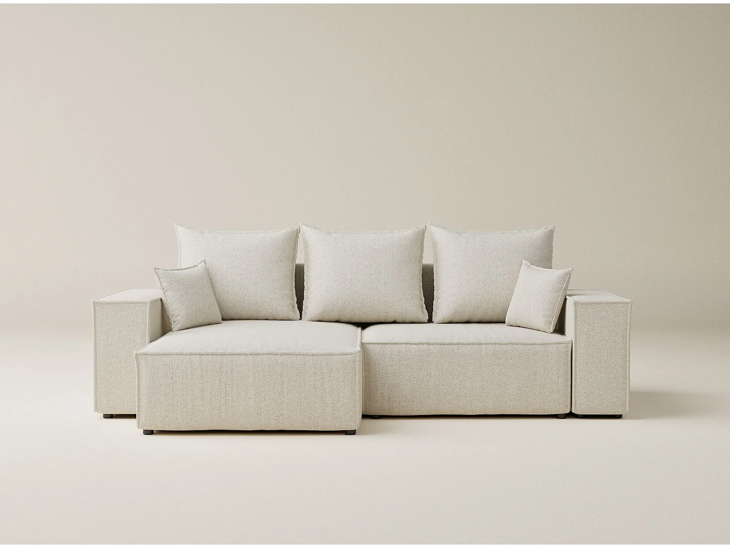 Canapé d'angle convertible Moyo im tissu tresse - 3 places - creme