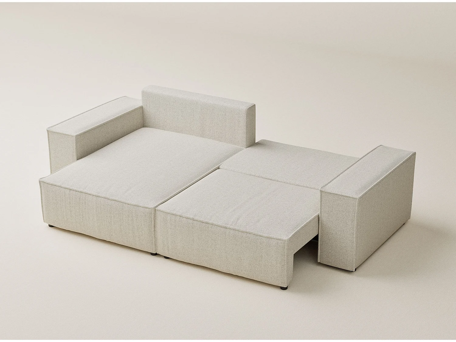 Canapé d'angle convertible Moyo im tissu tresse - 3 places - creme