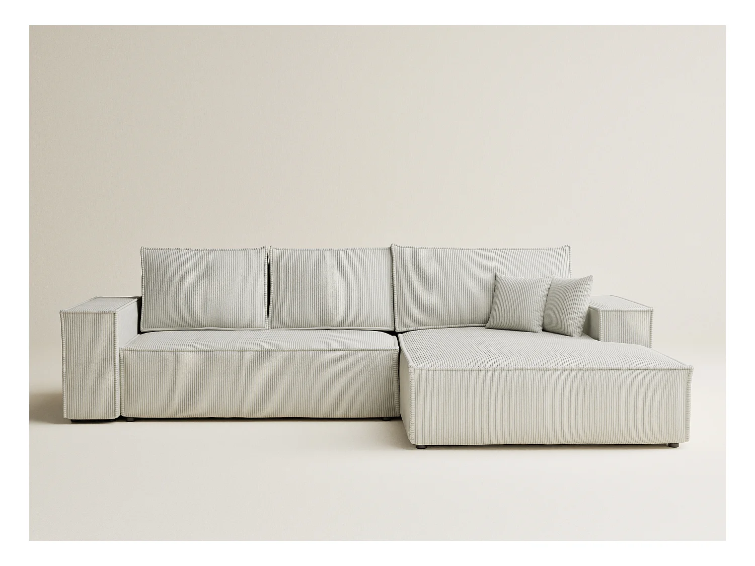 Canapé d'angle convertible Maze im tissu tresse - 5 places - creme