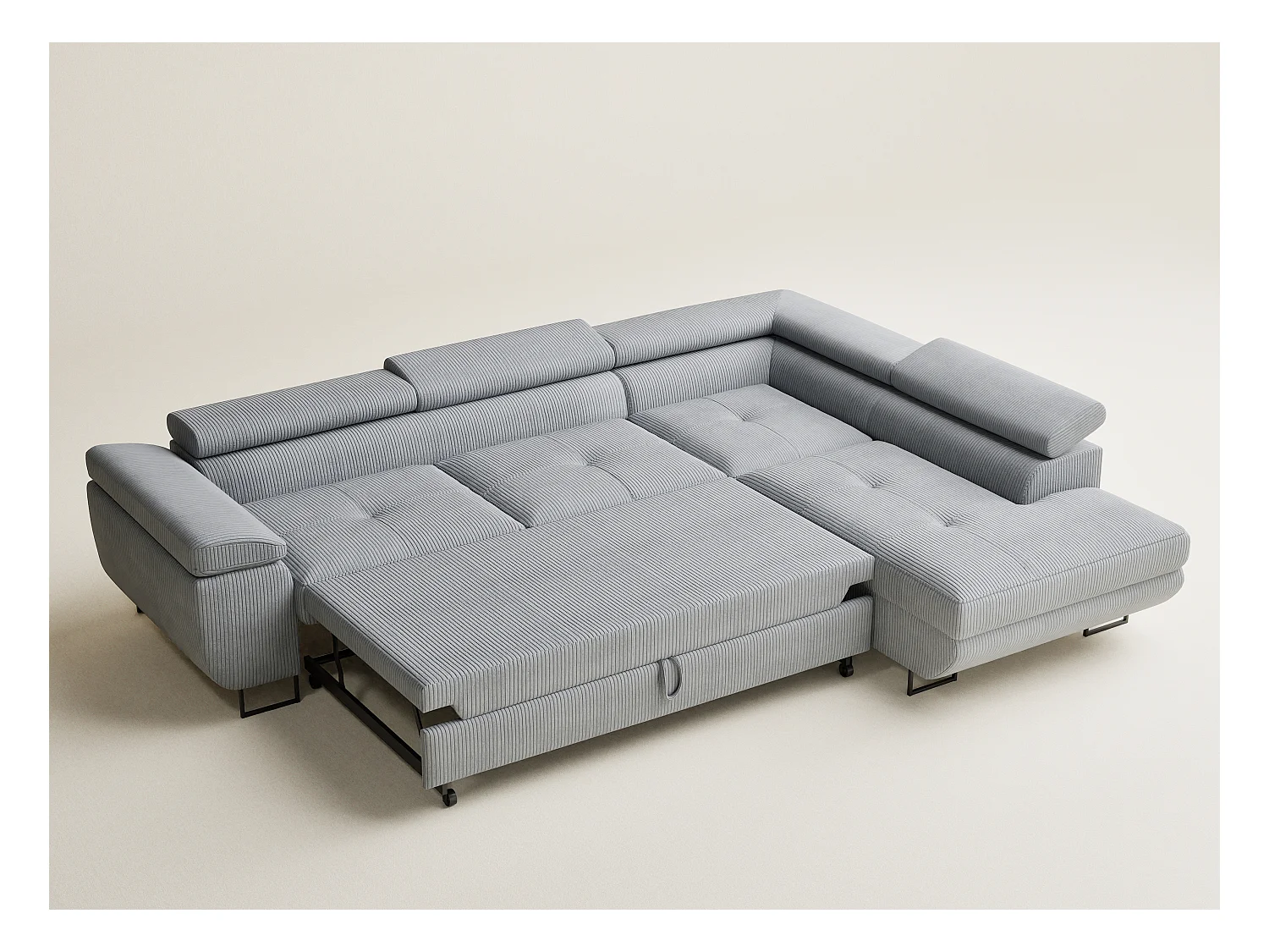 Canapé d'angle convertible Concord im tissu de velours - 5 places - gris clair