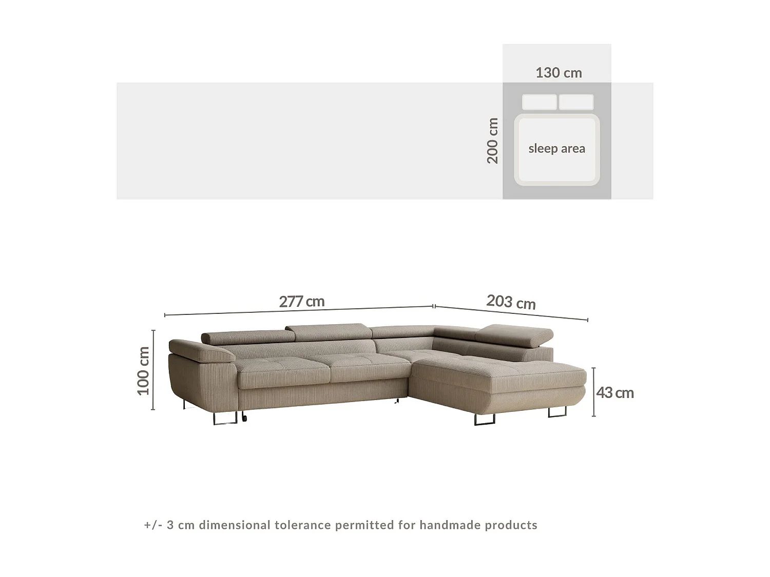 Canapé d'angle convertible Concord im tissu de velours - 5 places - gris clair