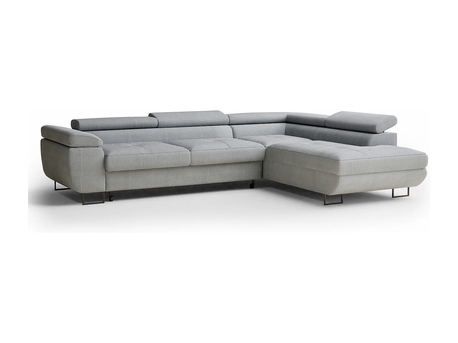 Canapé d'angle convertible Concord im tissu de velours - 5 places - gris clair