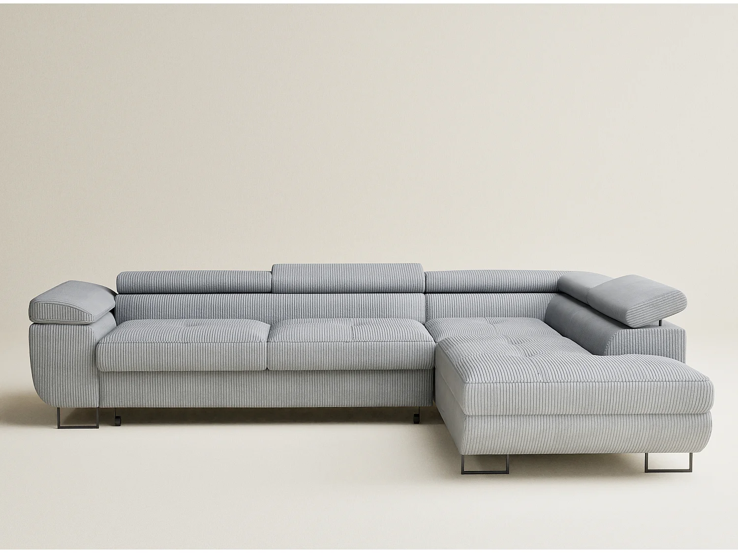 Canapé d'angle convertible Concord im tissu de velours - 5 places - gris clair